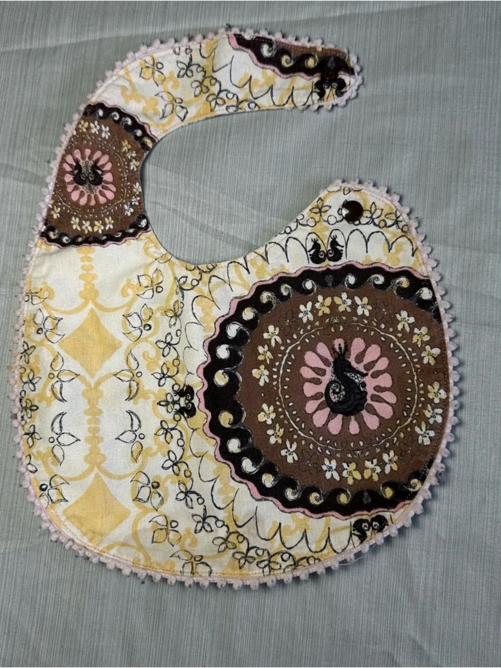 Mandala Floral Sea Creature Baby Bib Pom Pom Trim Boho Decorative